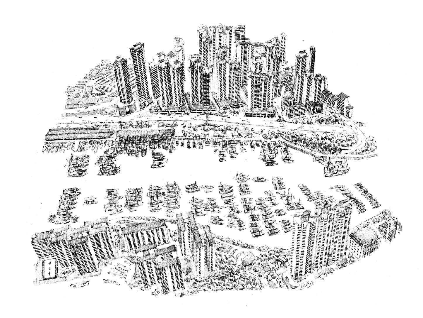 Aerial View of Aberdeen (Original Drawing)