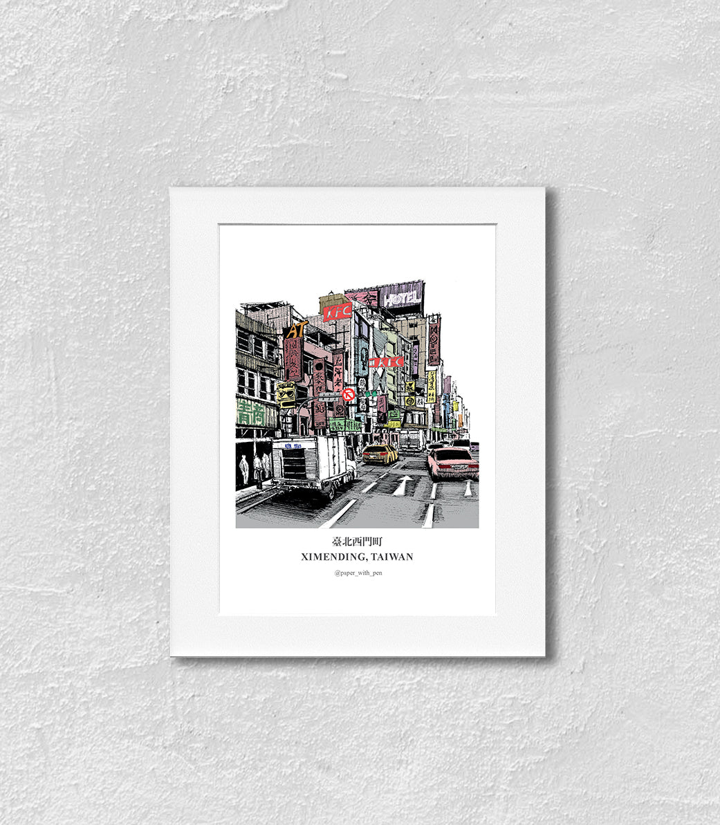Hand-Drawn Frame Print : Ximending, Taiwan