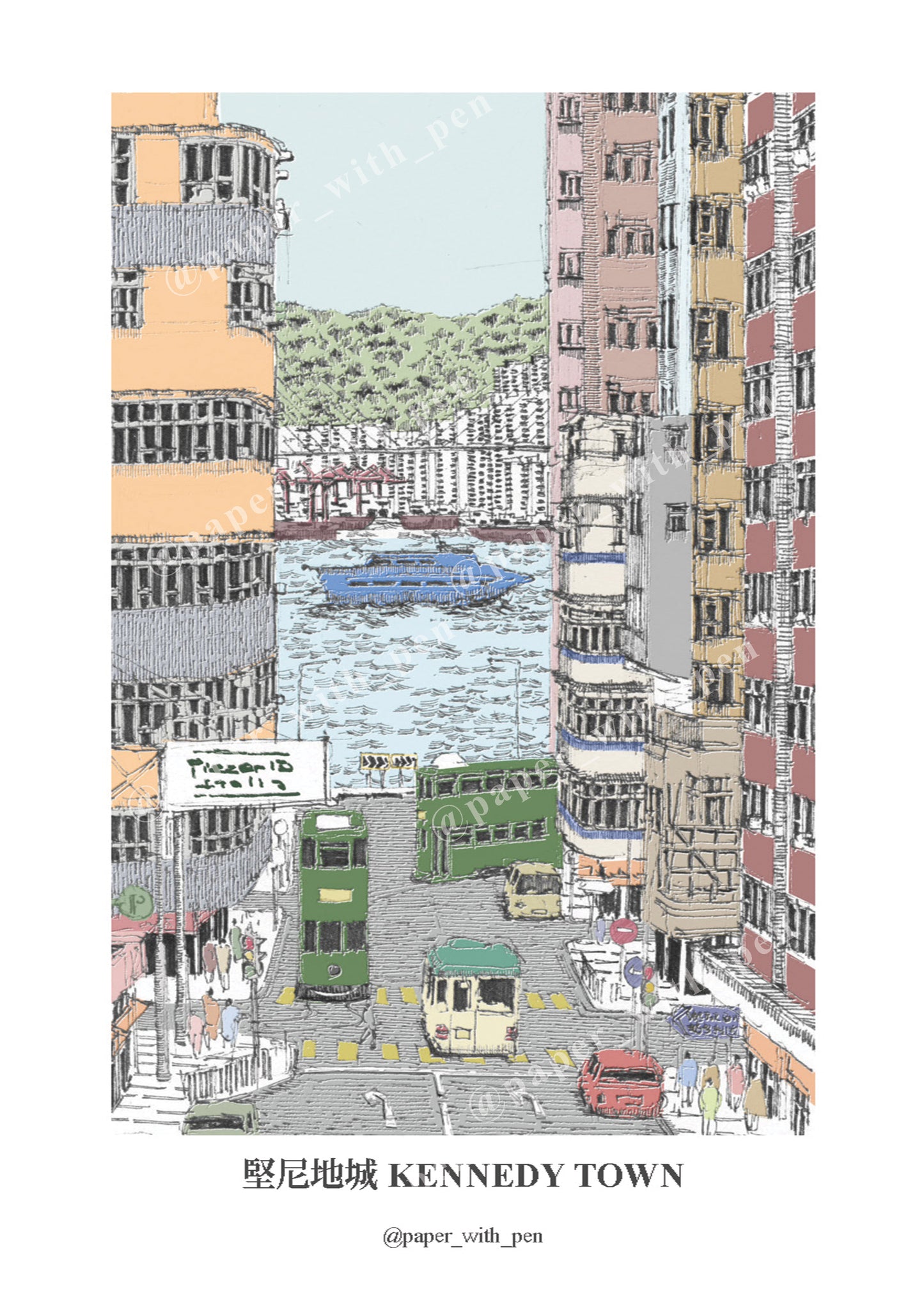 Hand-Drawn Frame Print : Kennedy Town