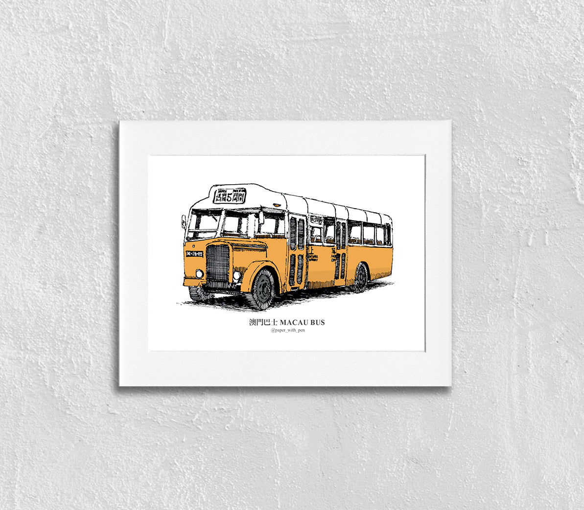 Hand-Drawn Frame Print : Macau Bus