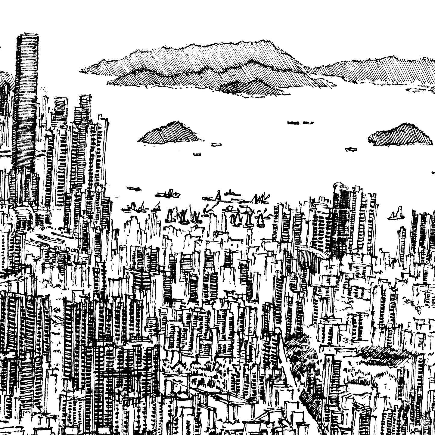Aerial View of Kowloon Peak (Original Drawing)