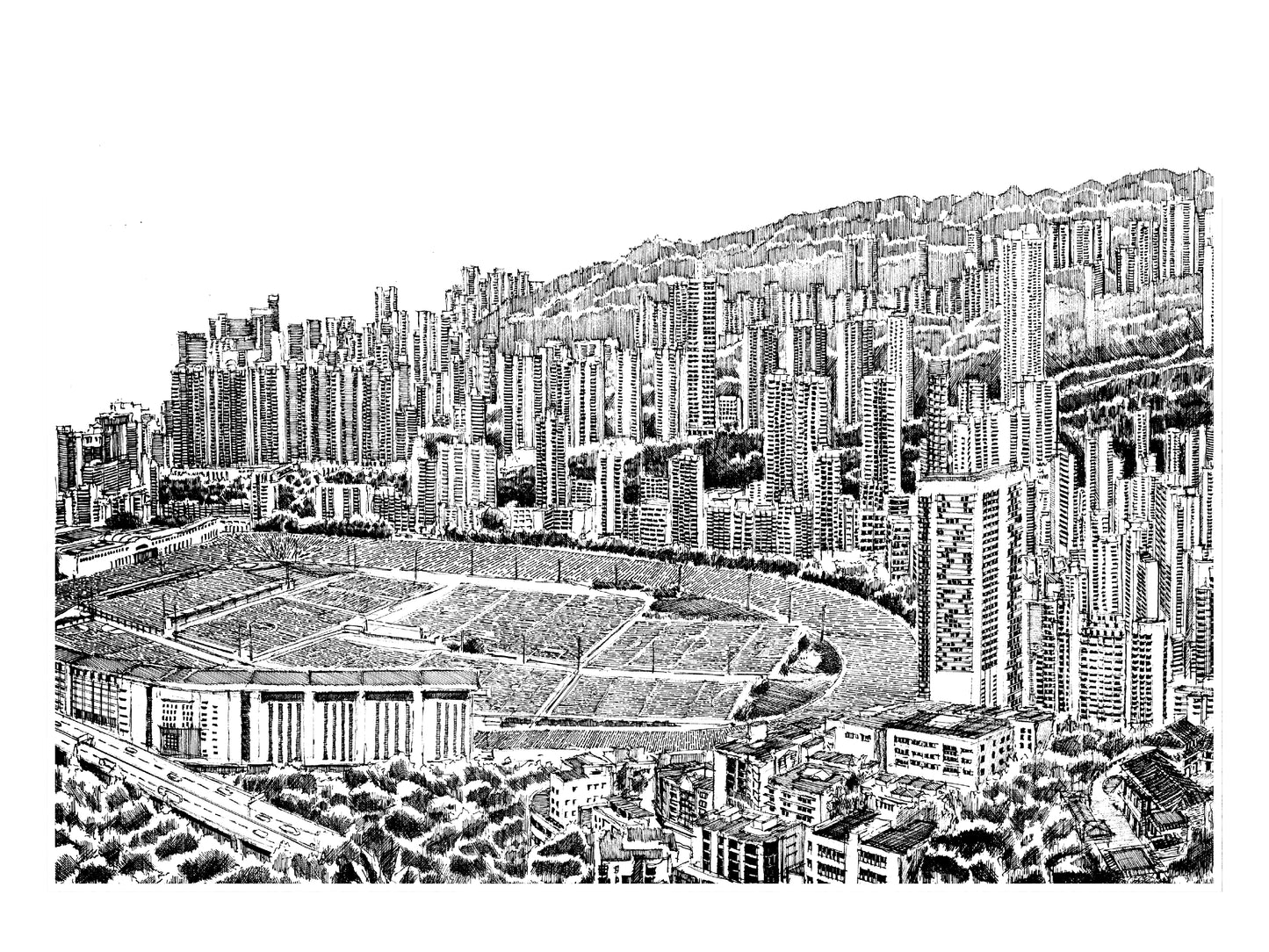 Aerial View of Happy Valley (Original Drawing)