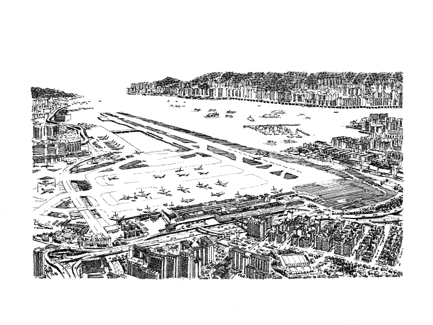Aerial View of Kai Tak Airport (Original Drawing)