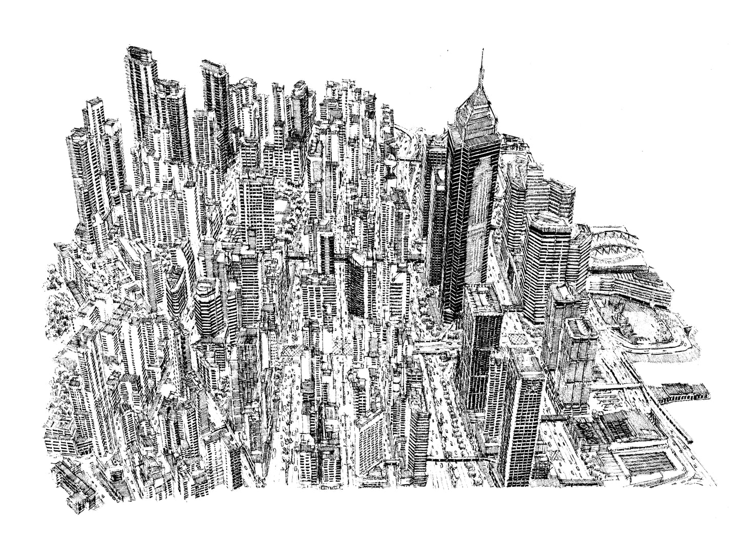 Aerial View of Wan Chai (Original Drawing)