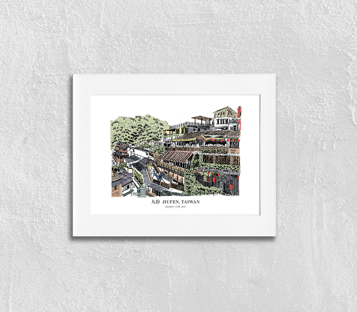 Hand-Drawn Frame Print : Jiufen, Taiwan