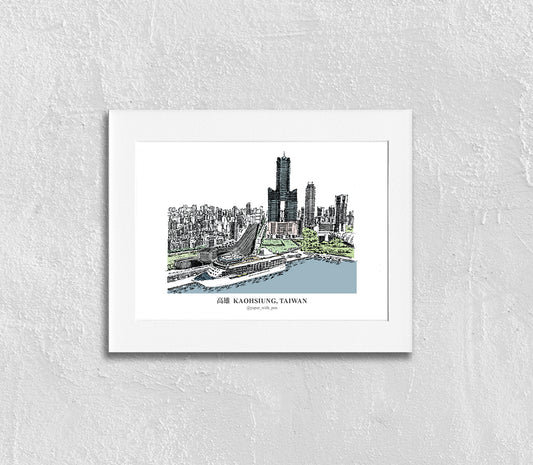 Hand-Drawn Frame Print : Kaohsiung Skyline, Taiwan