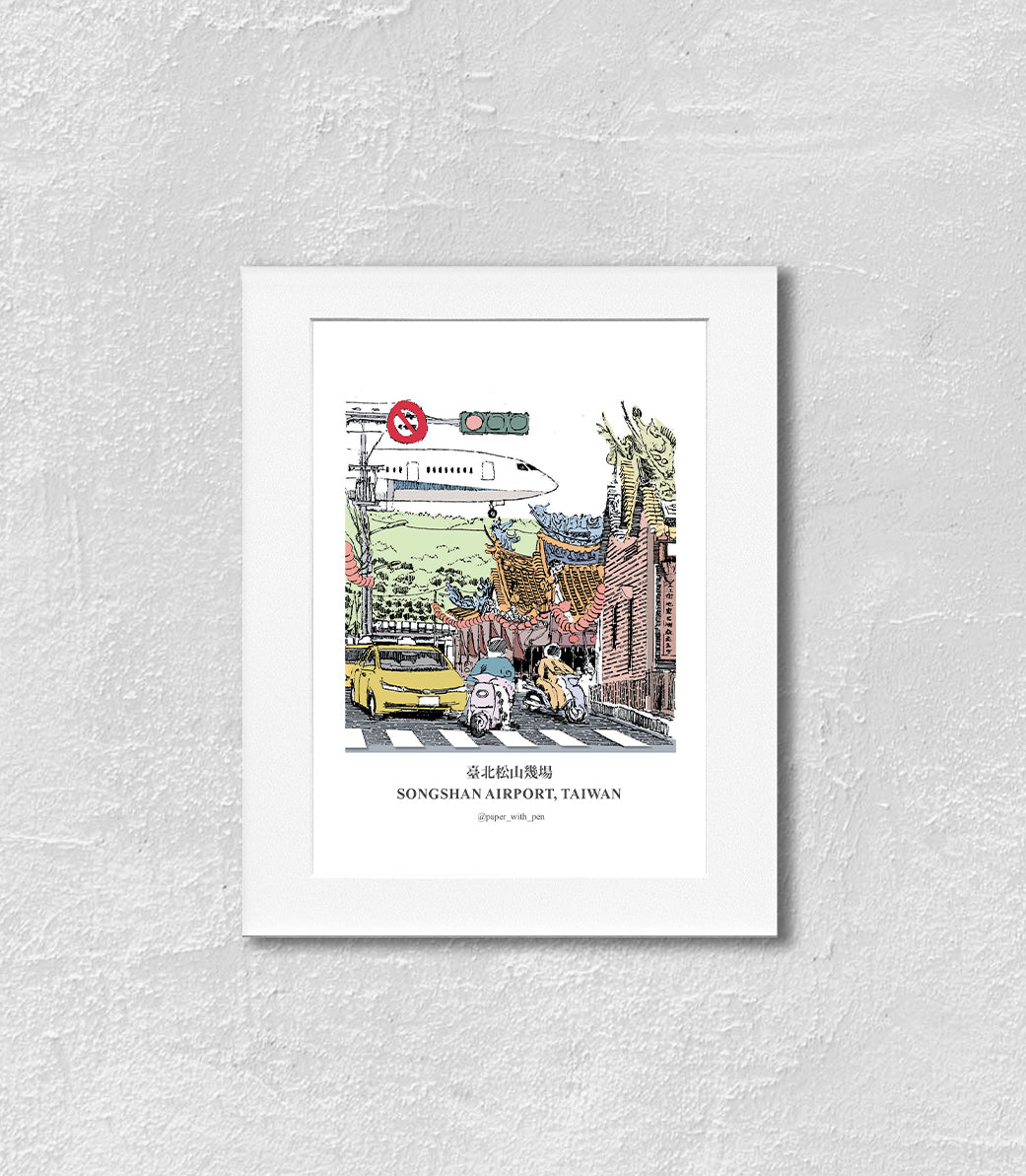 Hand-Drawn Frame Print : Songshan Airport, Taiwan
