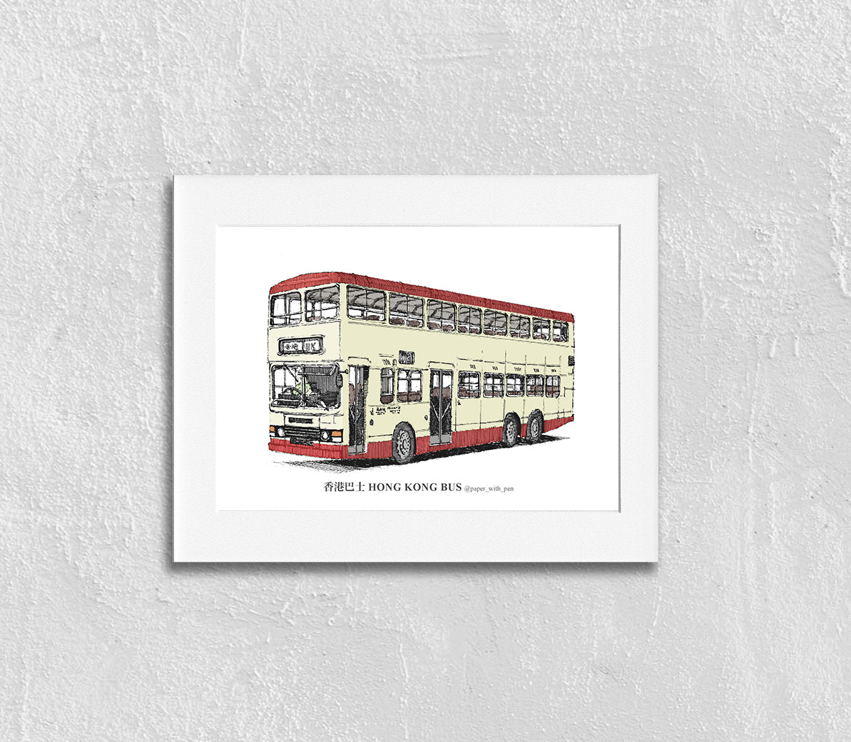 Hand-Drawn Frame Print : Hong Kong Double-Decker Bus