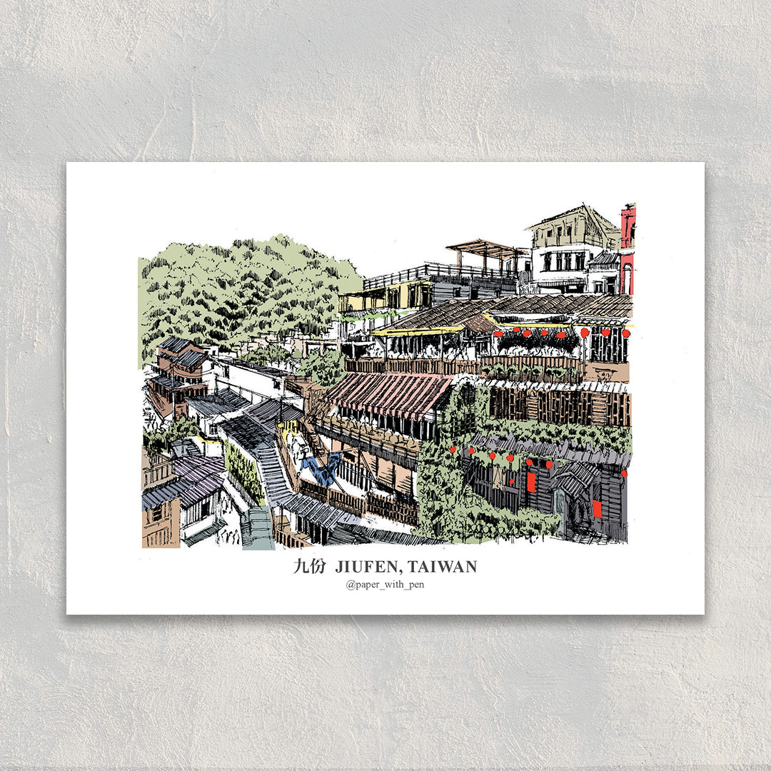 A6 Hand-Drawn Postcard : Jiufen, Taiwan