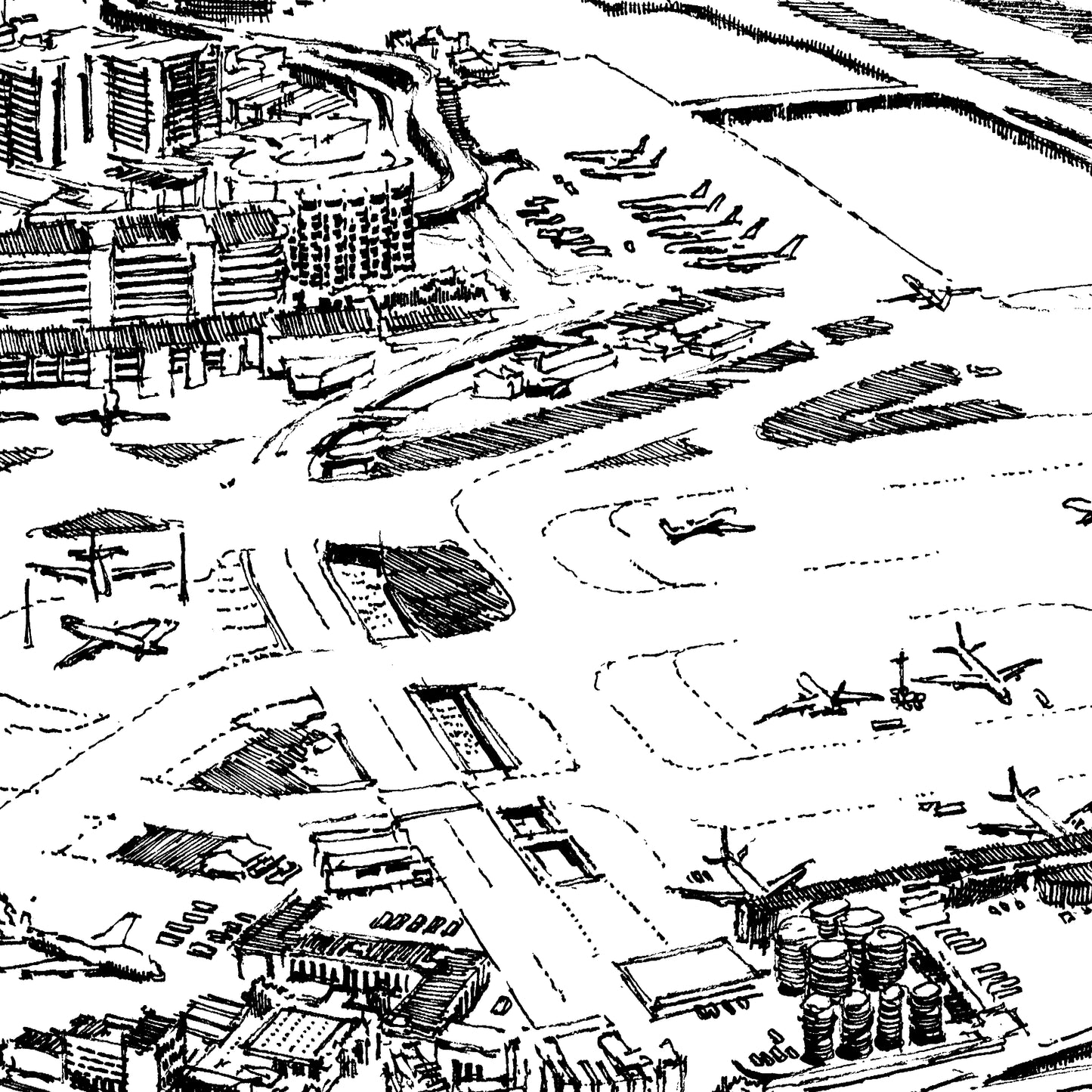 Aerial View of Kai Tak Airport (Original Drawing)