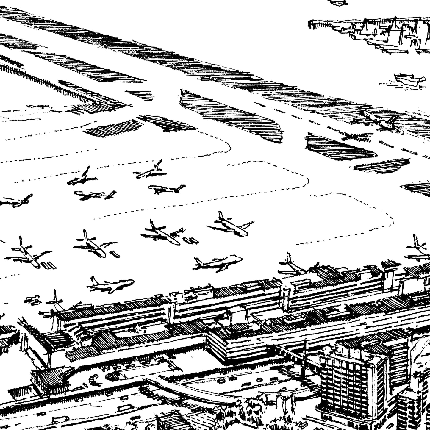 Aerial View of Kai Tak Airport (Original Drawing)