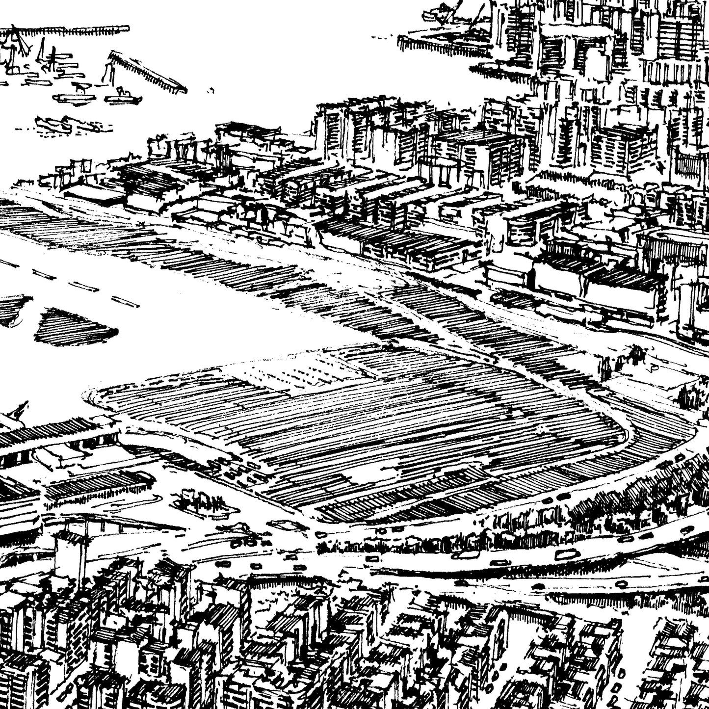 Aerial View of Kai Tak Airport (Original Drawing)