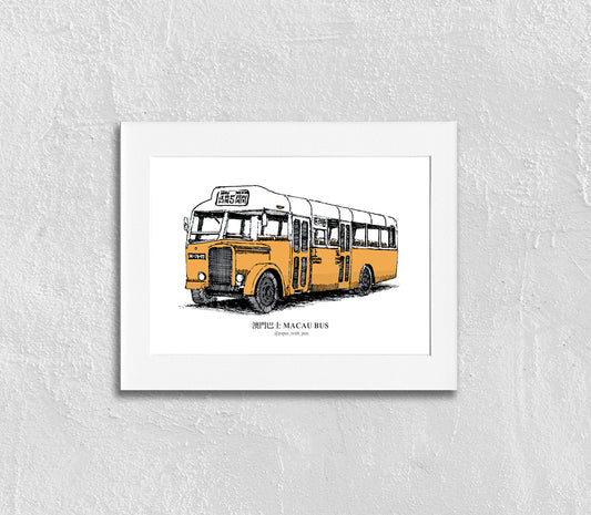 Hand-Drawn Frame Print : Macau Bus