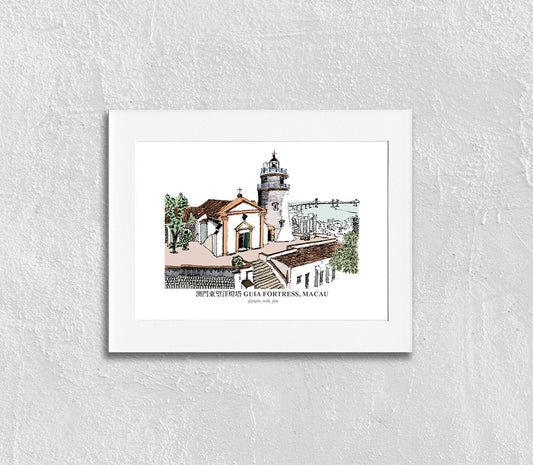 Hand-Drawn Frame Print : Guia Fortress, Macau