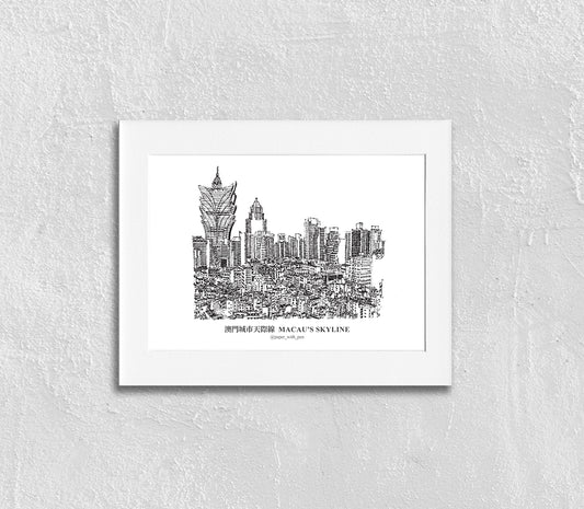 Hand-Drawn Frame Print : Macau's skyline