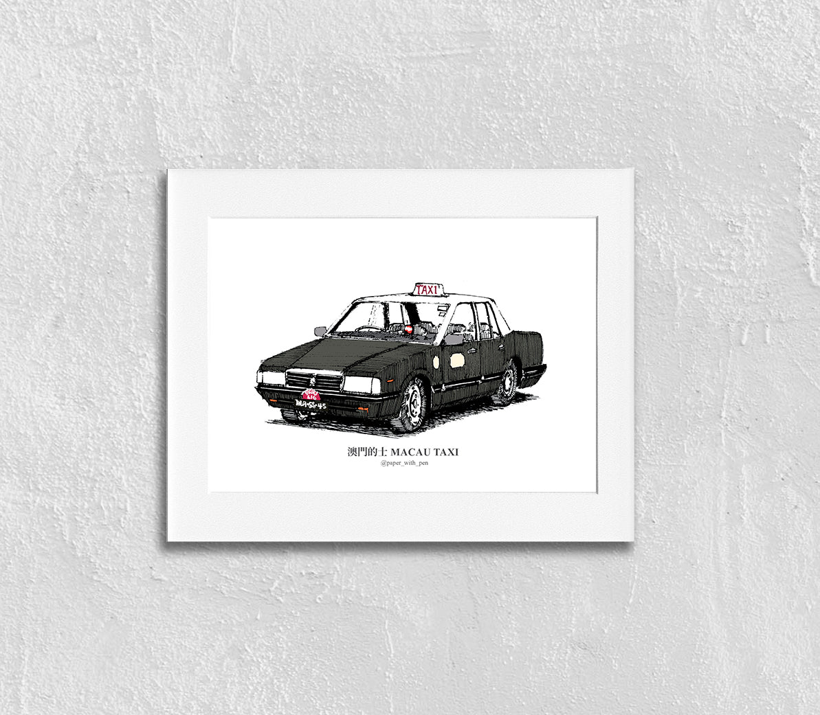 Hand-Drawn Frame Print : Macau Taxi