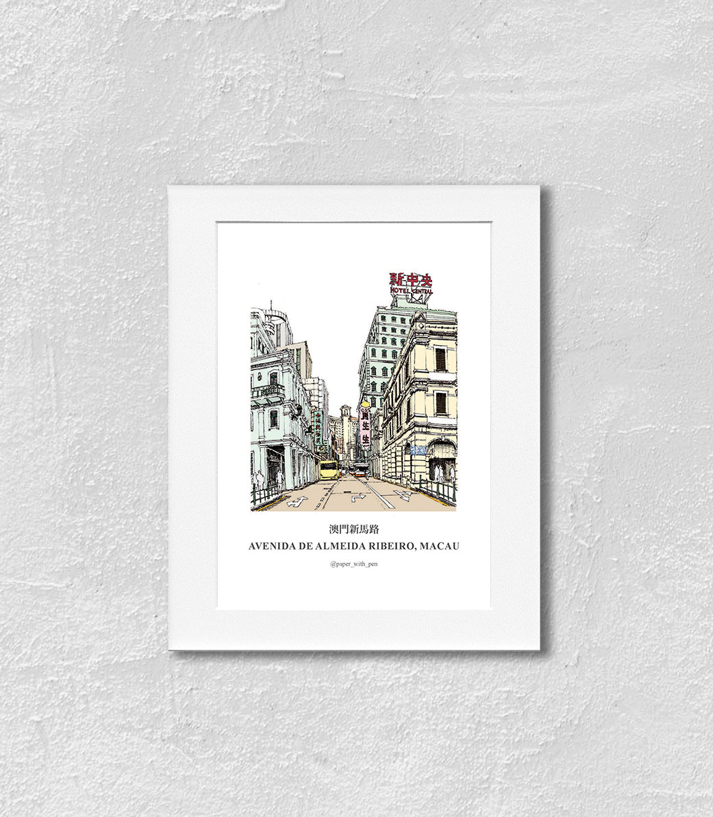 Hand-Drawn Frame Print : Avenida de Almeida Ribeiro, Macau