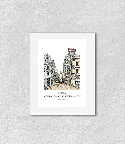 Hand-Drawn Frame Print : Avenida de Almeida Ribeiro, Macau
