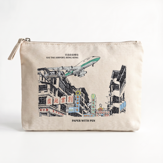 Hong Kong Kai Tak Airport Canvas Zip Pouch