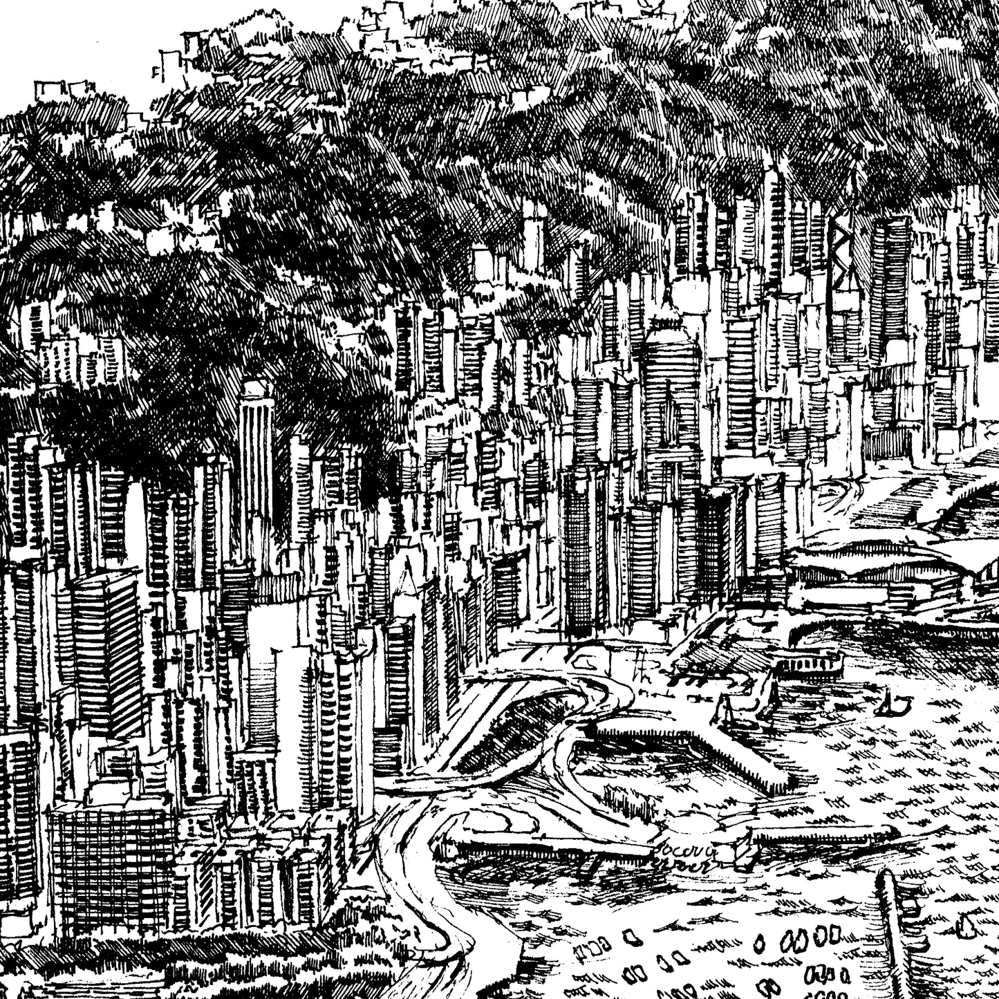 Aerial View of Red Incense Burner Summit (Original Drawing)