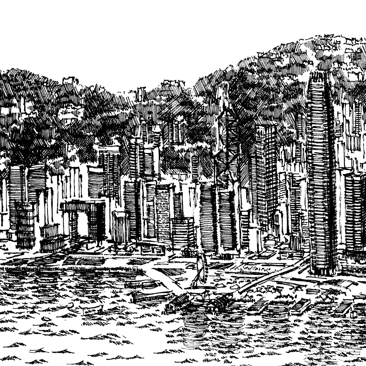 Aerial View of Victoria Harbour (Original Drawing)