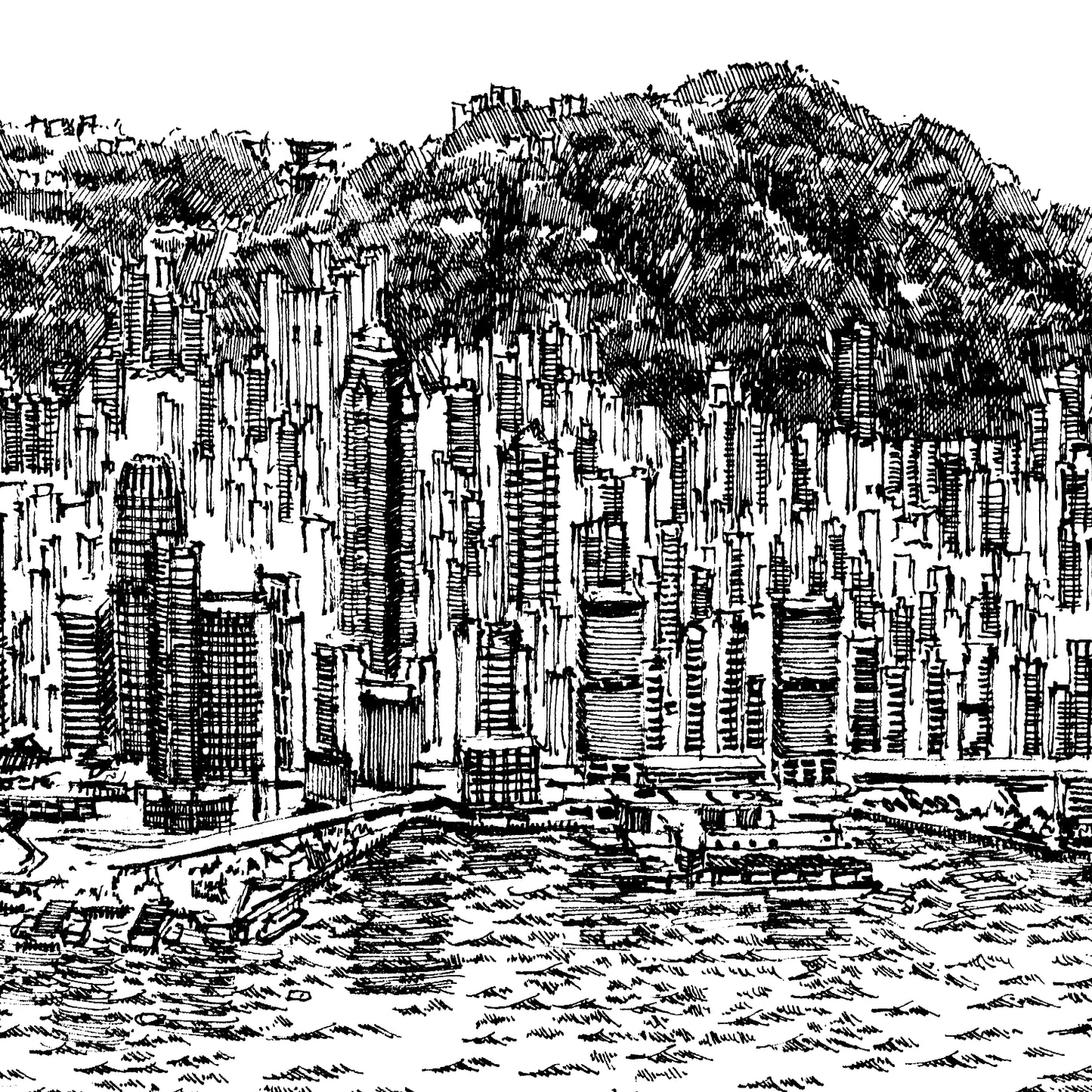 Aerial View of Victoria Harbour (Original Drawing)
