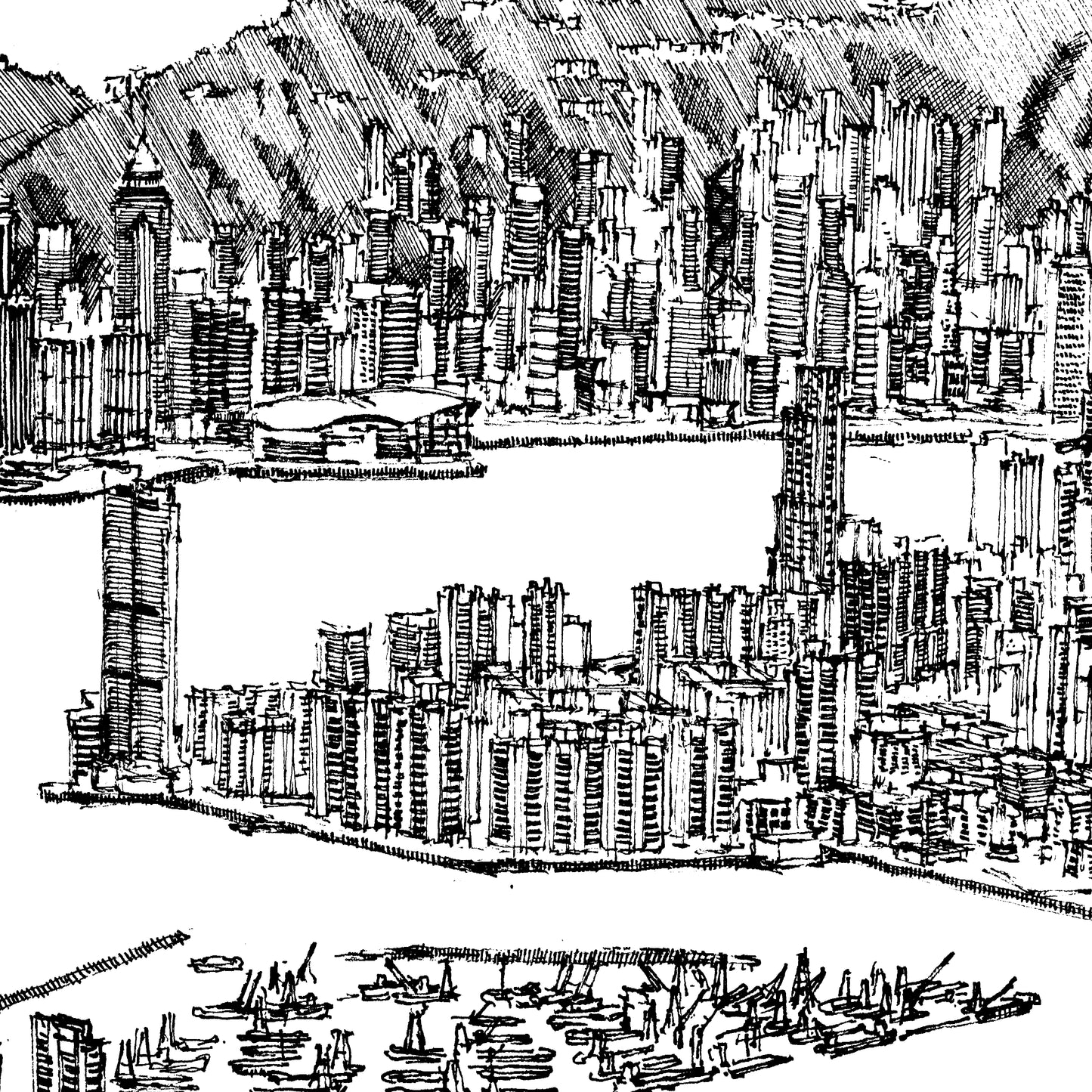 Aerial View of Kowloon Peak (Original Drawing)