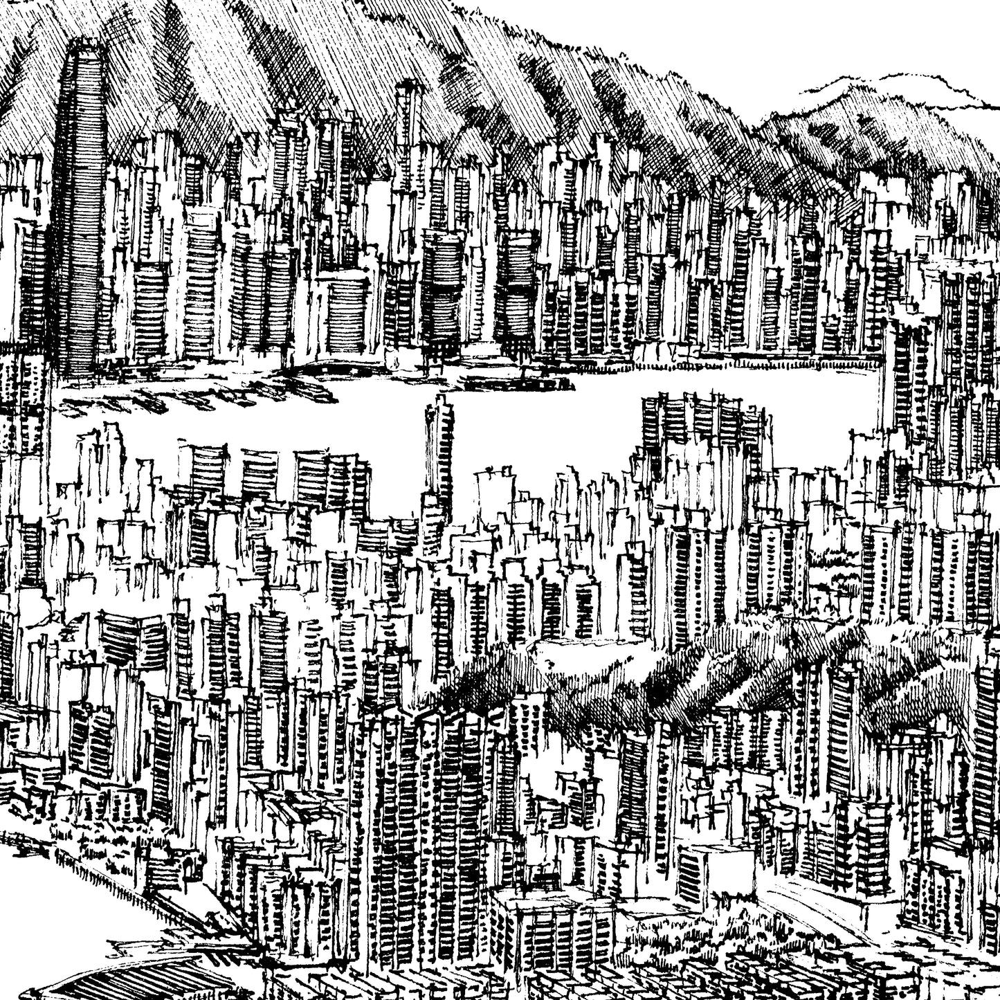 Aerial View of Kowloon Peak (Original Drawing)