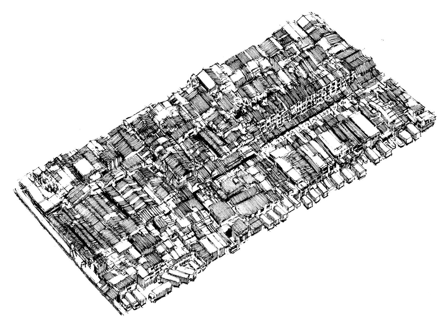 Aerial View of Yau Ma Tei Fruit Market (Original Drawing)